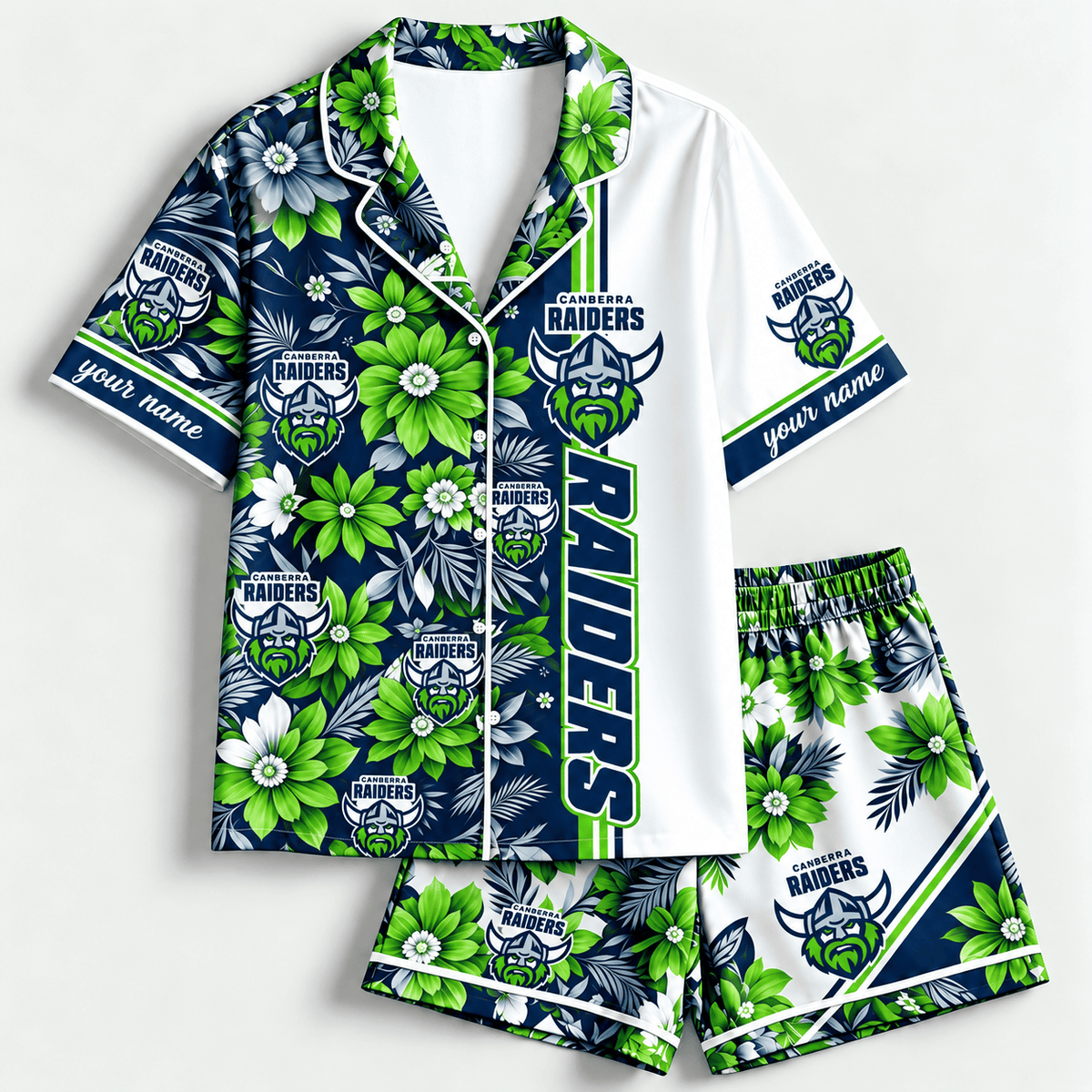 Canberra Raiders NRL Floral Short Pajamas Shirt Custom Any Name Gifts