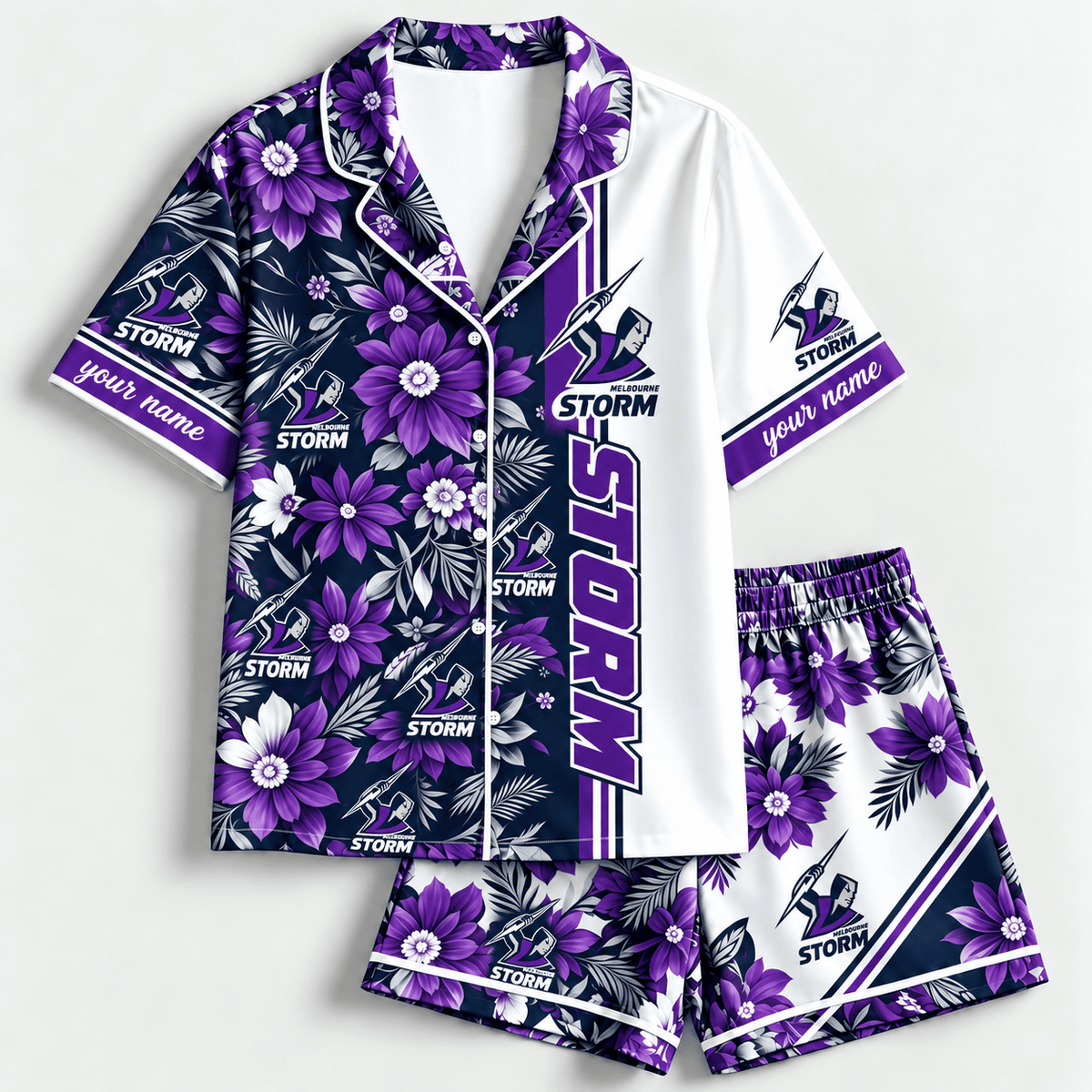 Melbourne Storm NRL Floral Short Pajamas Shirt Custom Any Name Gifts
