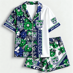 New Zealand Warriors NRL Floral Short Pajamas Shirt Custom Any Name Gifts