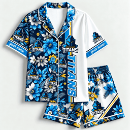 Gold Coast Titans NRL Floral Short Pajamas Shirt Custom Any Name Gifts