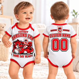 St George Illawarra Dragons NRL Cute Baby Romper All Size Custom Any Name & Number