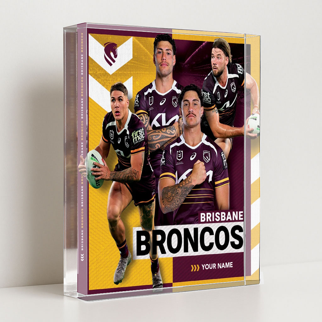 Brisbane Broncos NRL New Acrylic Block Plaque Famous Players Custom Any Name