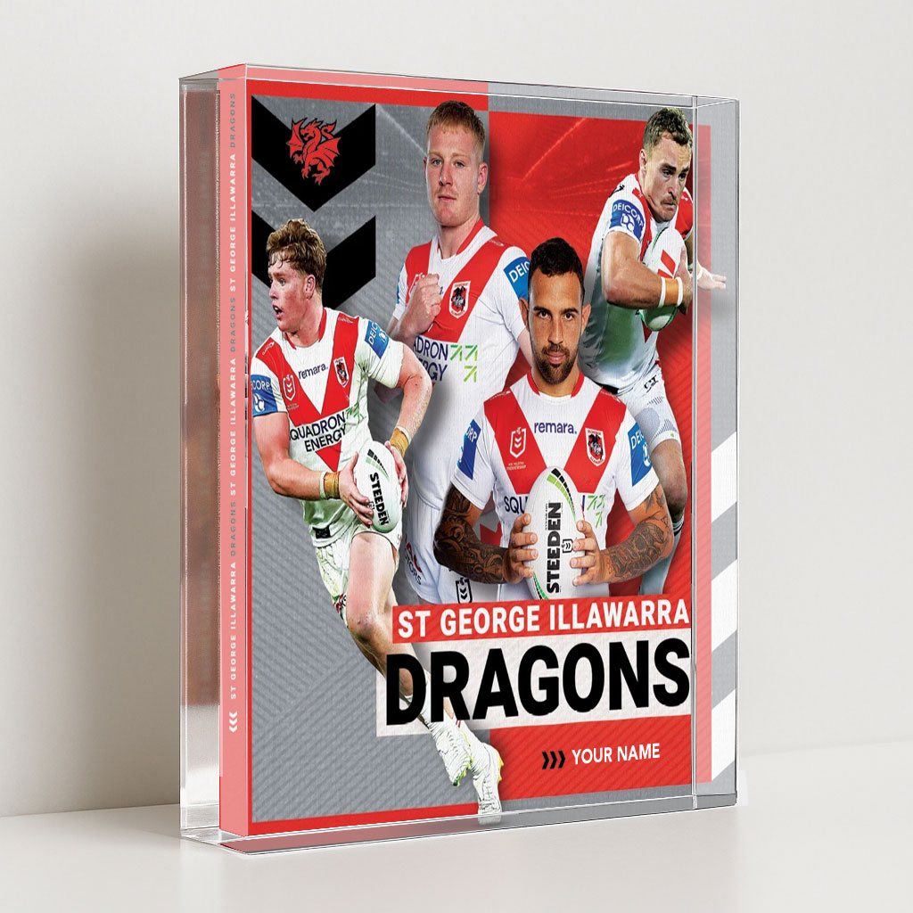 Dragons NRL New Acrylic Block Plaque Famous Players Custom Any Name