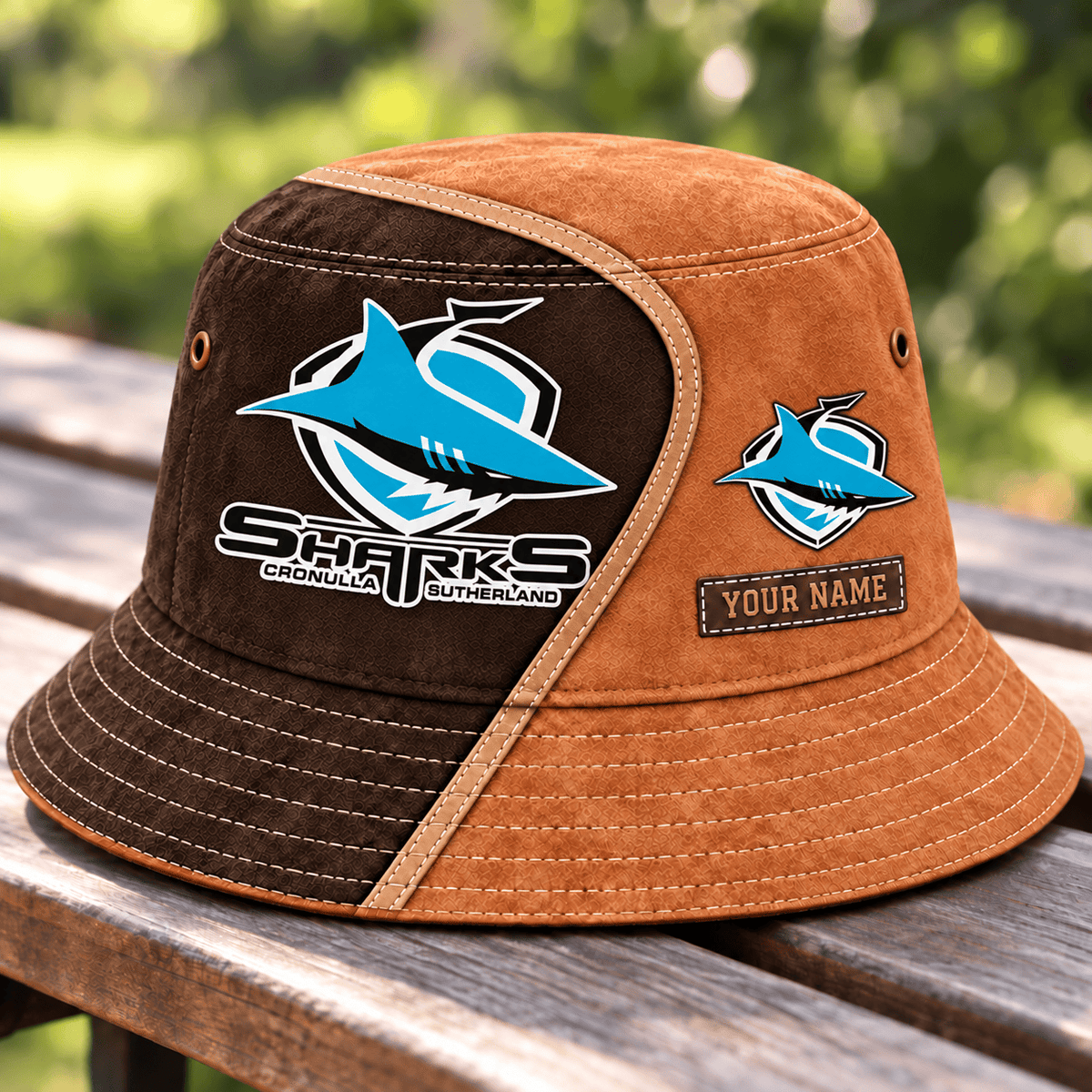 Cronulla-Sutherland Sharks NRL Brown Bucket Hat New Style Custom Any Name