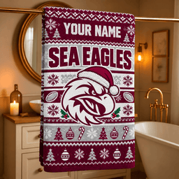 Manly Warringah Sea Eagles NRL Christmas Bath Towel Custom Any Name For Fan