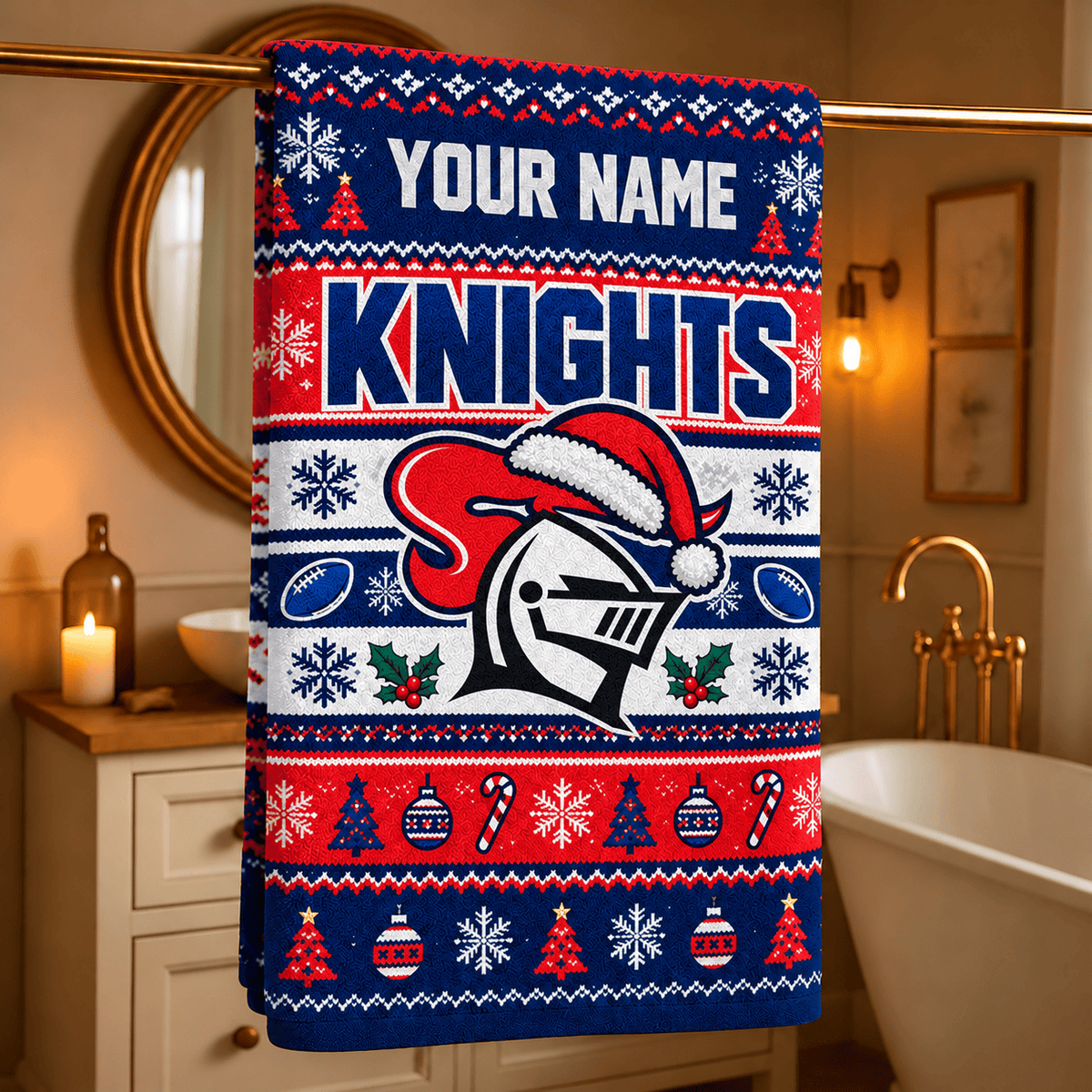 Newcastle Knights NRL Christmas Bath Towel Custom Any Name For Fan