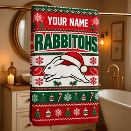 South Sydney Rabbitohs NRL Christmas Bath Towel Custom Any Name For Fan