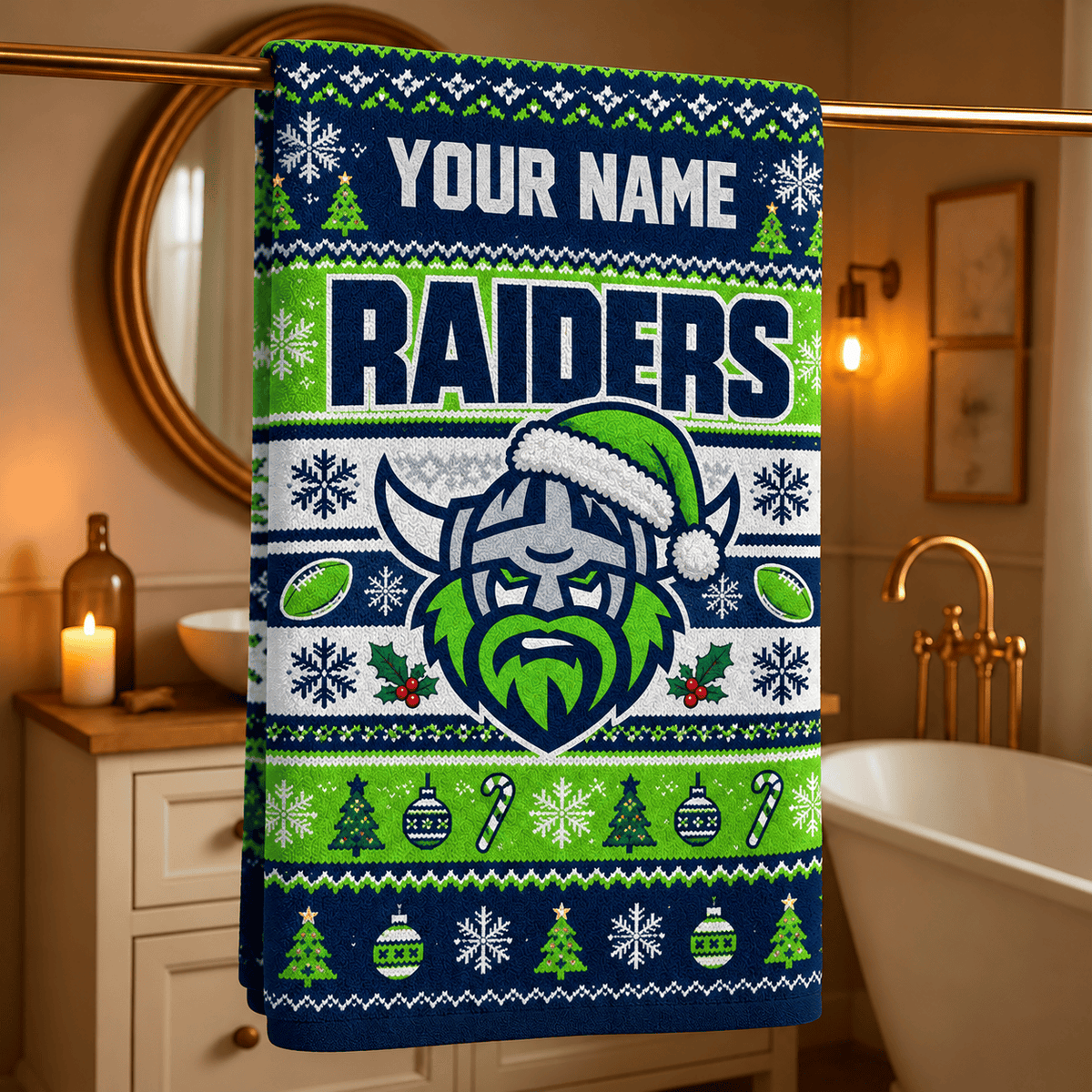 Canberra Raiders NRL Christmas Bath Towel Custom Any Name For Fan