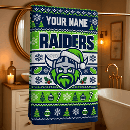 Canberra Raiders NRL Christmas Bath Towel Custom Any Name For Fan