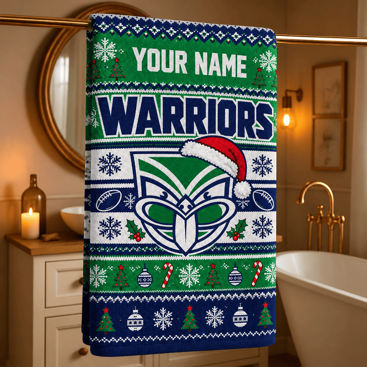 New Zealand Warriors NRL Christmas Bath Towel Custom Any Name For Fan