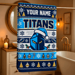 Gold Coast Titans NRL Christmas Bath Towel Custom Any Name For Fan