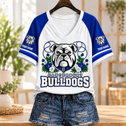 Canterbury-Bankstown Bulldogs NRL V-neck T-shirt Flowers Design Custom Any Name Gift