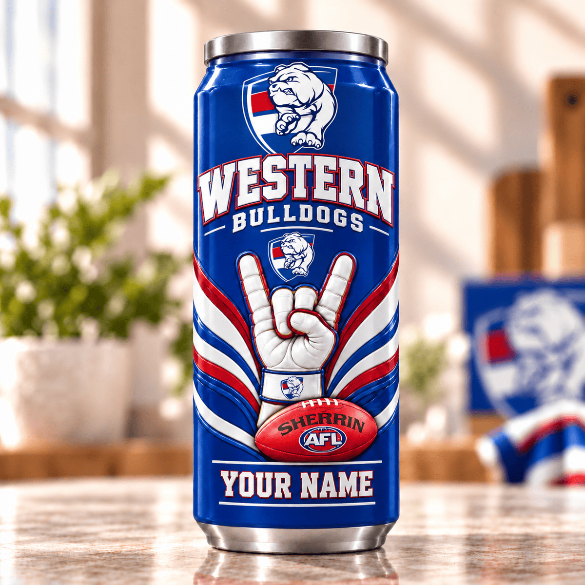 Western Bulldogs AFL Hand Sign Can Shaped Tumbler Personalized Any Name Gifts