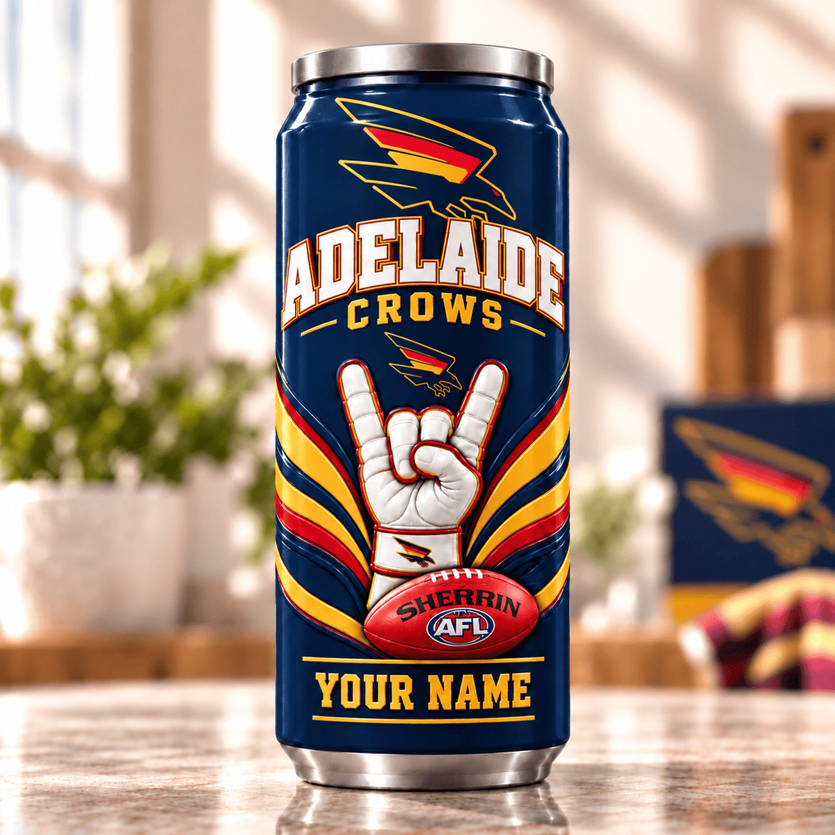 Adelaide Crows AFL Hand Sign Can Shaped Tumbler Personalized Any Name Gifts