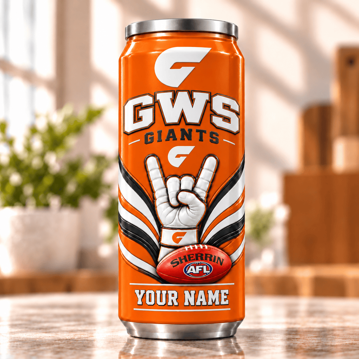 GWS Giants AFL Hand Sign Can Shaped Tumbler Personalized Any Name Gifts