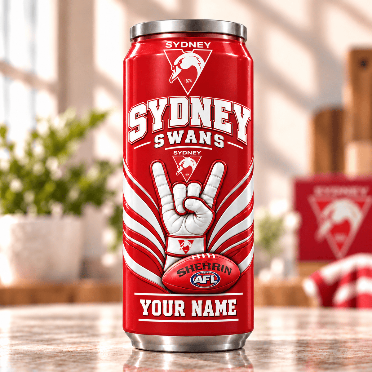 Sydney Swans AFL Hand Sign Can Shaped Tumbler Personalized Any Name Gifts