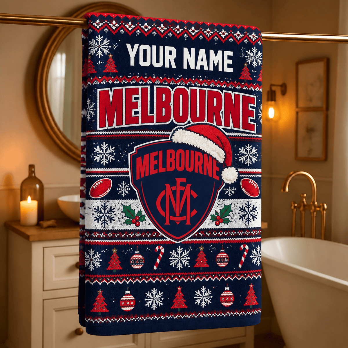 Melbourne Demons AFL Christmas Bath Towel Full Size Custom Any Name Gifts