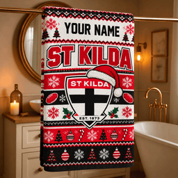 St Kilda Saints AFL Christmas Bath Towel Full Size Custom Any Name Gifts