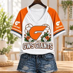 GWS Giants AFL V-neck T-shirt Flowers Design Custom Any Name Gifts