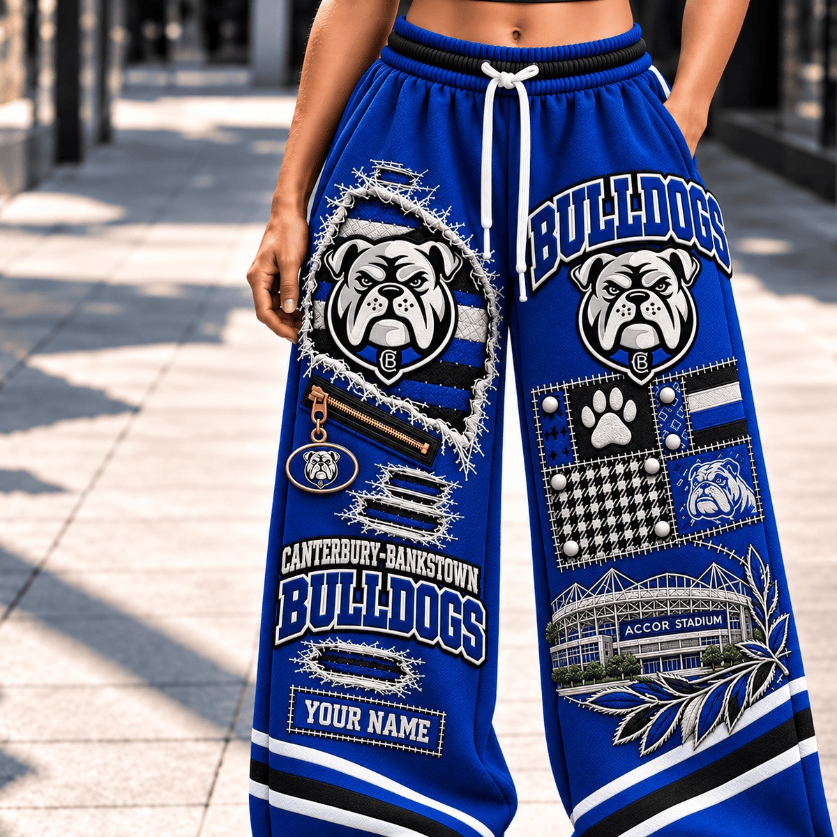 Canterbury-Bankstown Bulldogs NRL Long Wide Sweatpants Custom Any Name For Fan