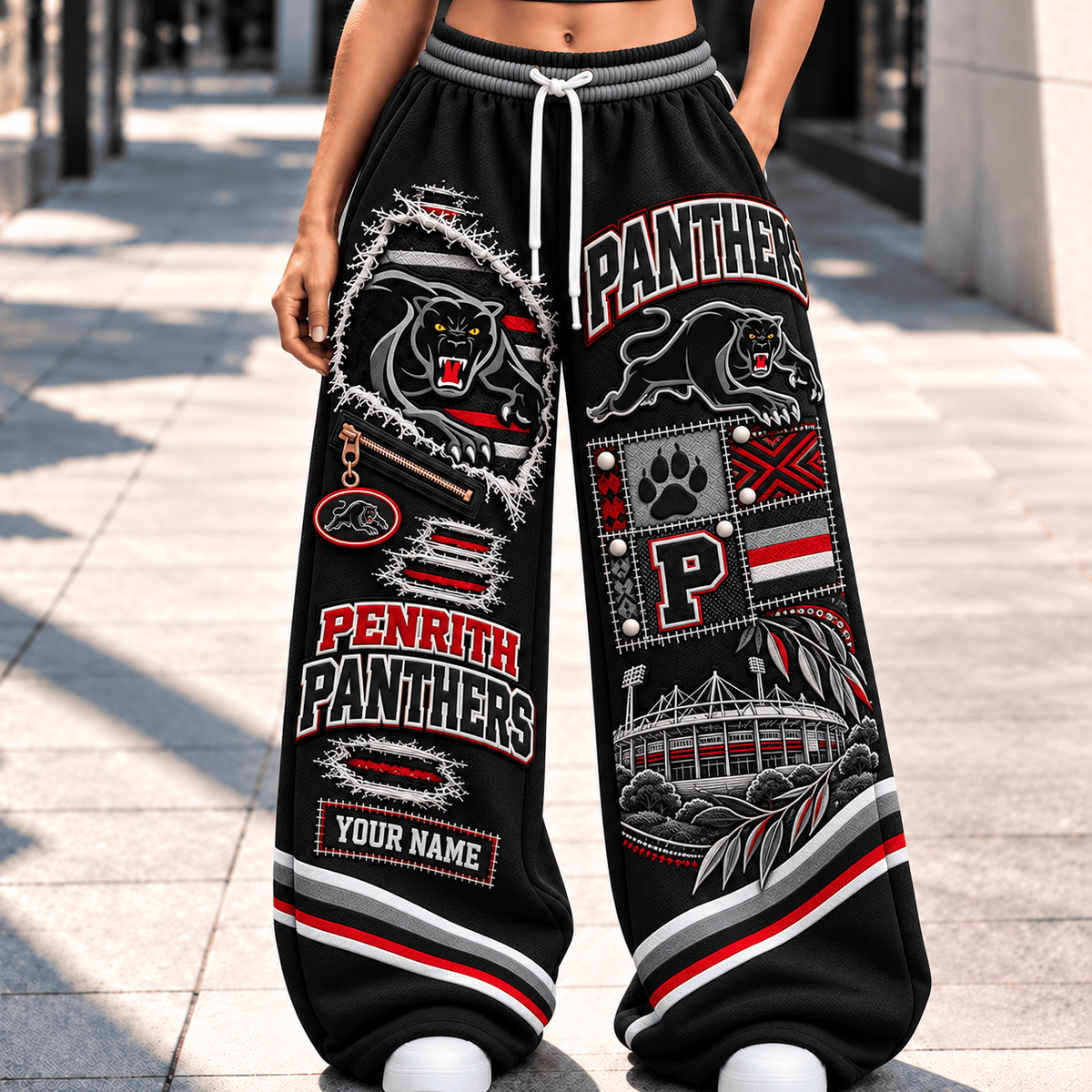 Penrith Panthers NRL Long Wide Sweatpants Custom Any Name For Fan
