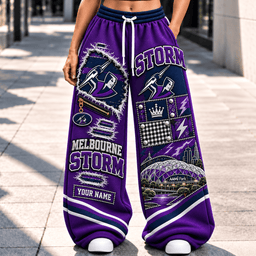 Melbourne Storm NRL Long Wide Sweatpants Custom Any Name For Fan