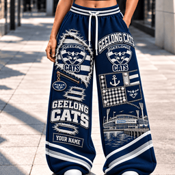 Geelong Cats AFL Special Wide Leg Sweatpants Custom Any Name Gift For Fan