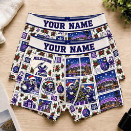 Melbourne Storm NRL Christmas Pattern Men Boxers Custom Any Name