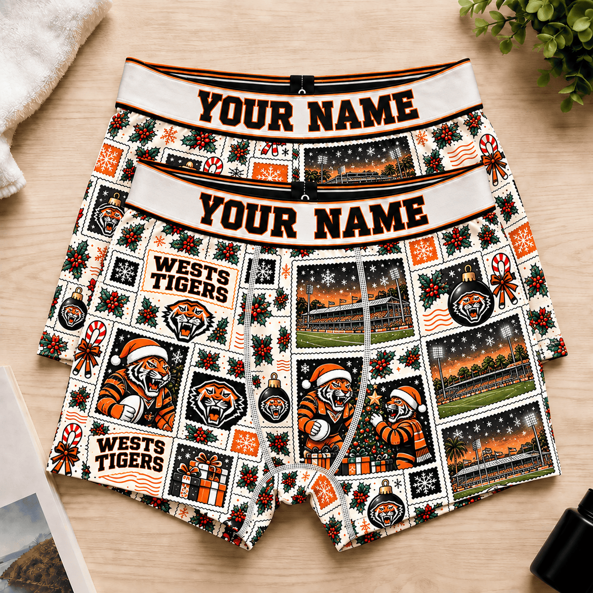Wests Tigers NRL Christmas Pattern Men Boxers Custom Any Name