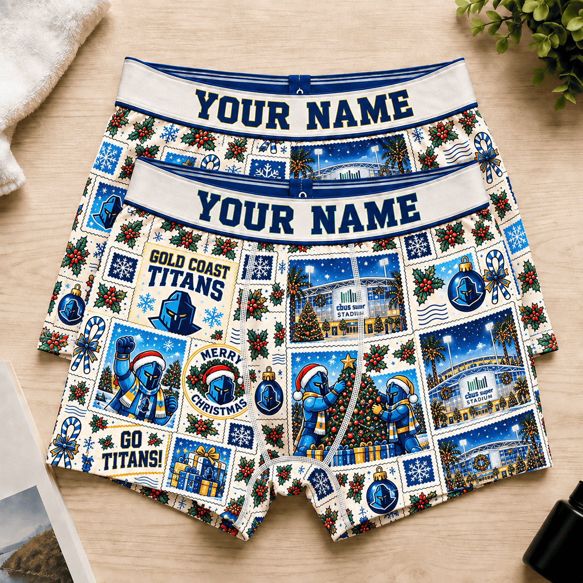 Gold Coast Titans NRL Christmas Pattern Men Boxers Custom Any Name