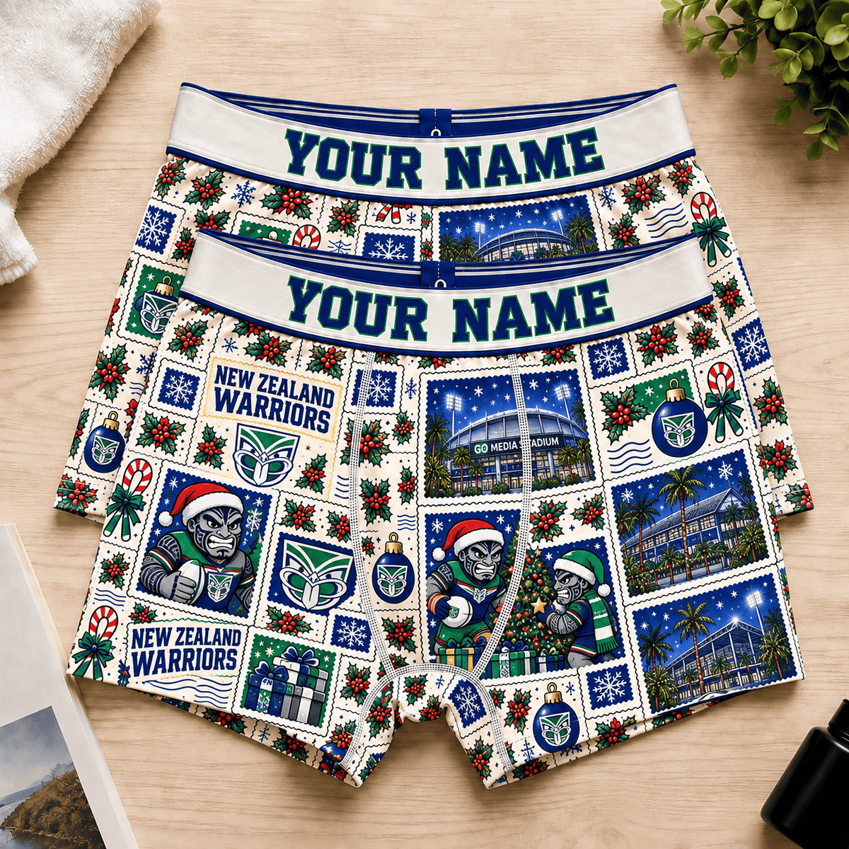 New Zealand Warriors NRL Christmas Pattern Men Boxers Custom Any Name