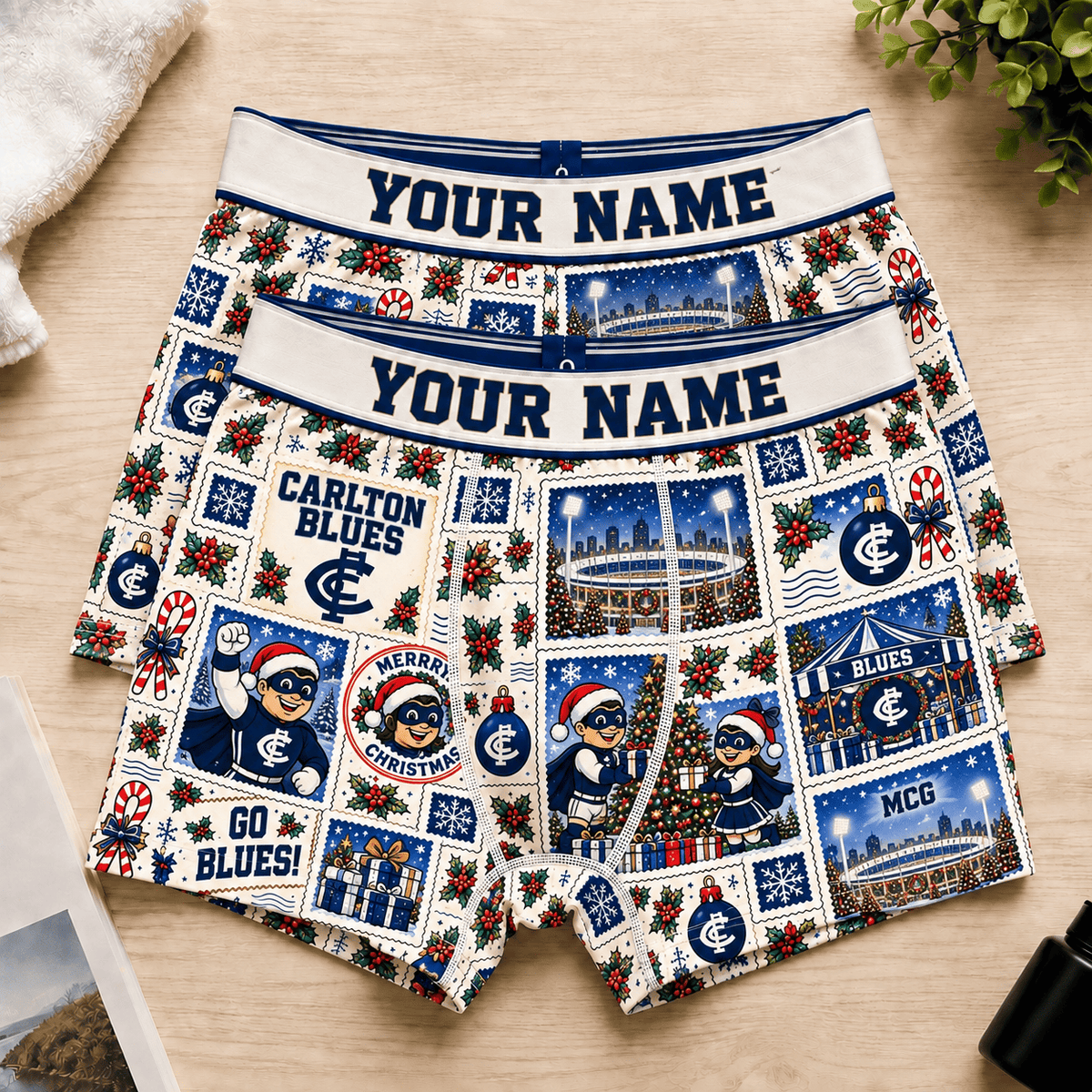 Carlton Blues AFL Men Boxers Christmas Gift Custom Any Name