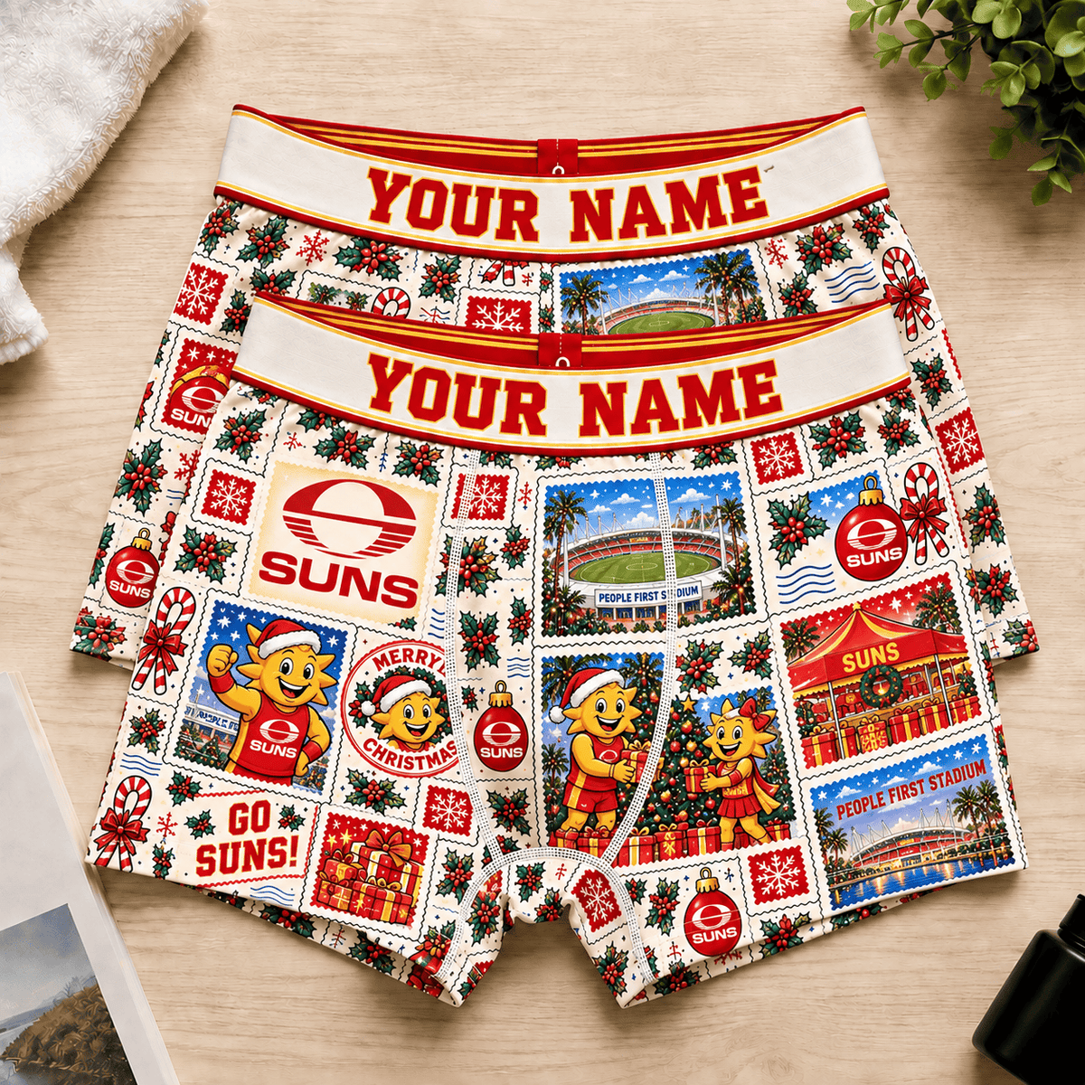 Gold Coats Suns AFL Men Boxers Christmas Gift Custom Any Name