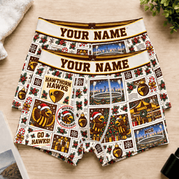 Hawthorn AFL Men Boxers Christmas Gift Custom Any Name