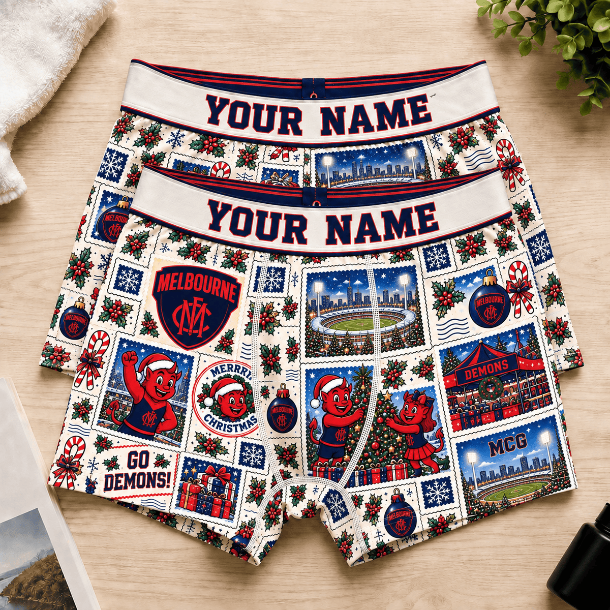 Melbourne AFL Men Boxers Christmas Gift Custom Any Name