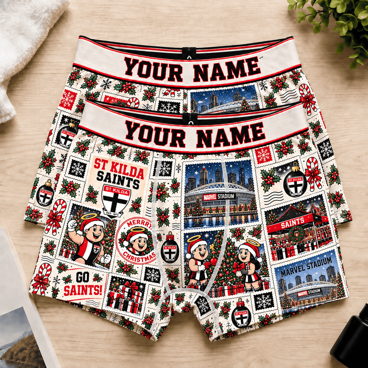 St Kilda AFL Men Boxers Christmas Gift Custom Any Name