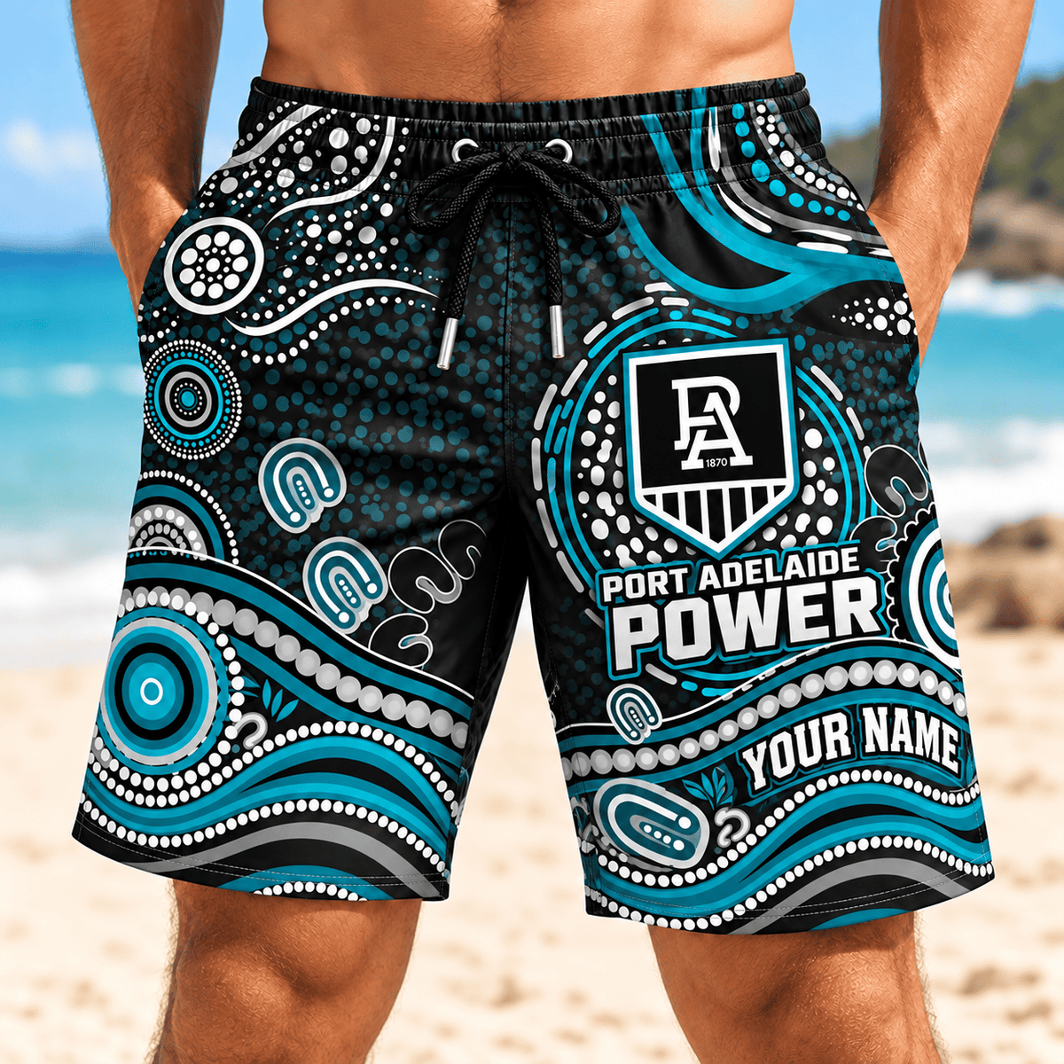 Port Adelaide Power AFL New Pattern Men Short Pants Custom Any Name