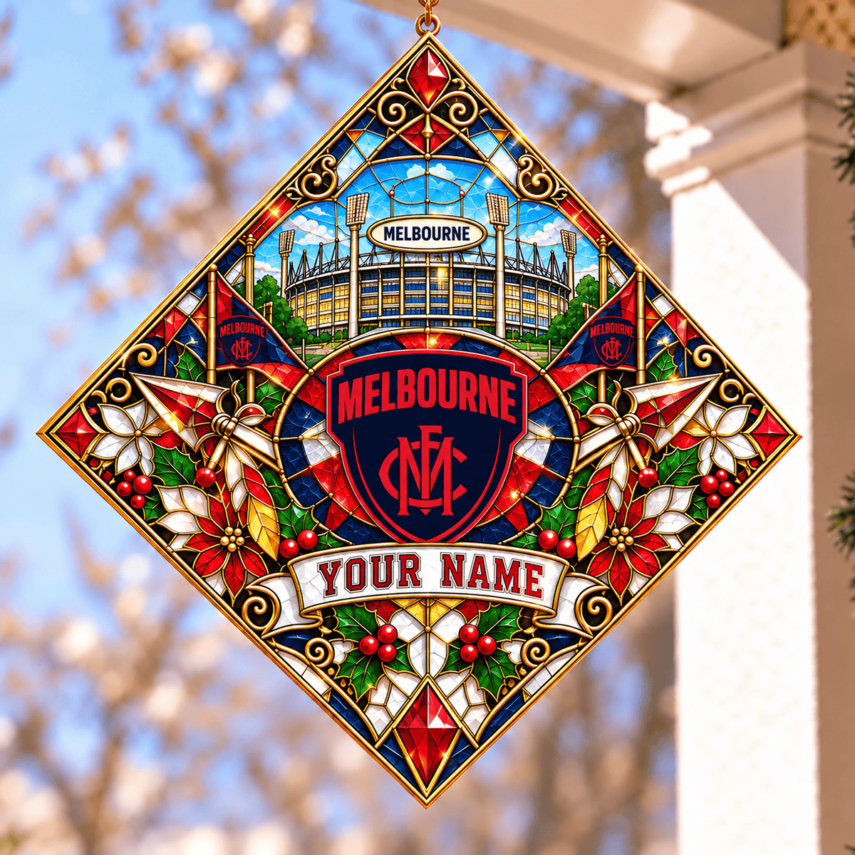 Melbourne Demons AFL Hanging Suncatcher New Style Custom Any Name For Home Gifts