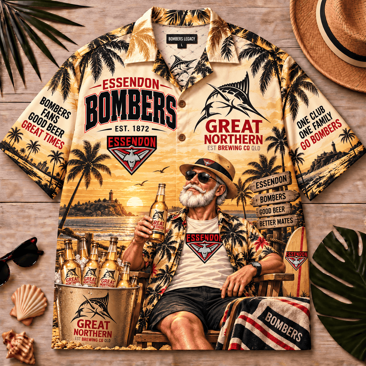 Essendon Bombers AFL x Great Northern Beer Hawaiian Shirt Gift For Fan