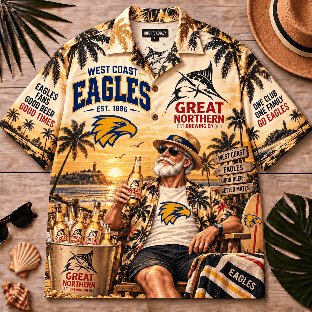 West Coast Eagles AFL x Great Northern Beer Hawaiian Shirt Gift For Fan