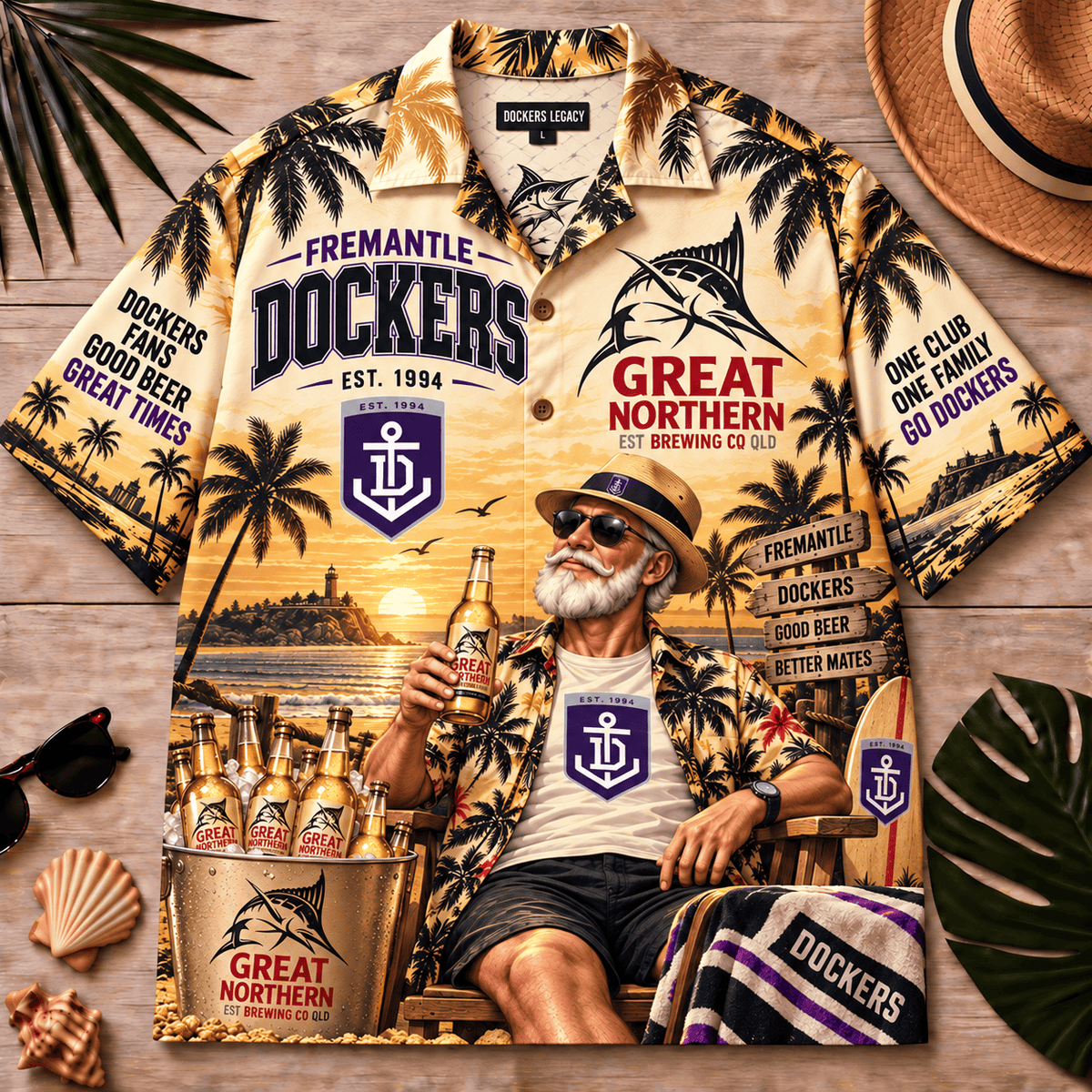 Fremantle Dockers AFL x Great Northern Beer Hawaiian Shirt Gift For Fan