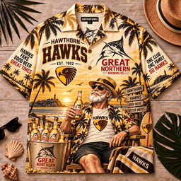 Hawthorn Hawks AFL x Great Northern Beer Hawaiian Shirt Gift For Fan