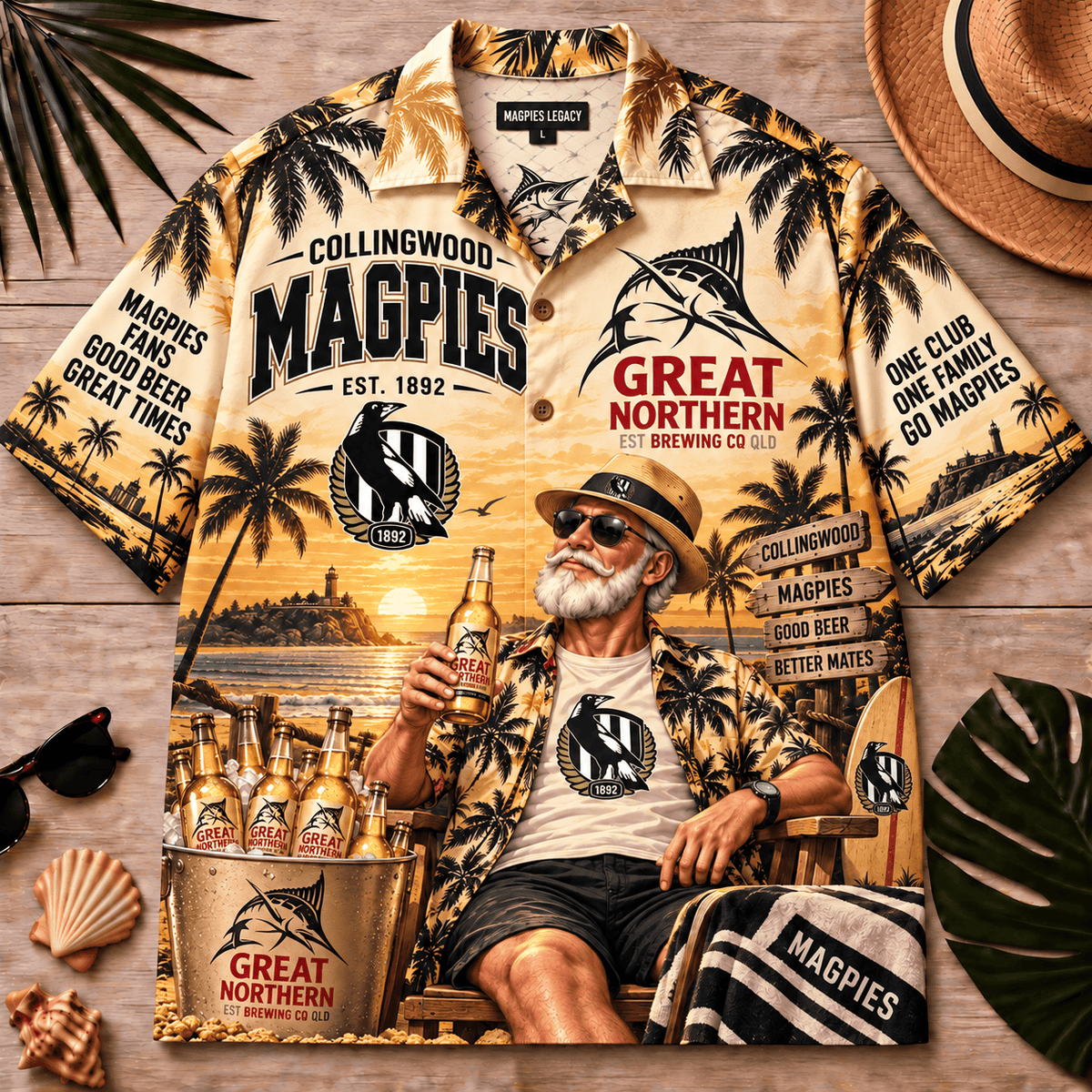 Collingwood Magpies AFL x Great Northern Beer Hawaiian Shirt Gift For Fan