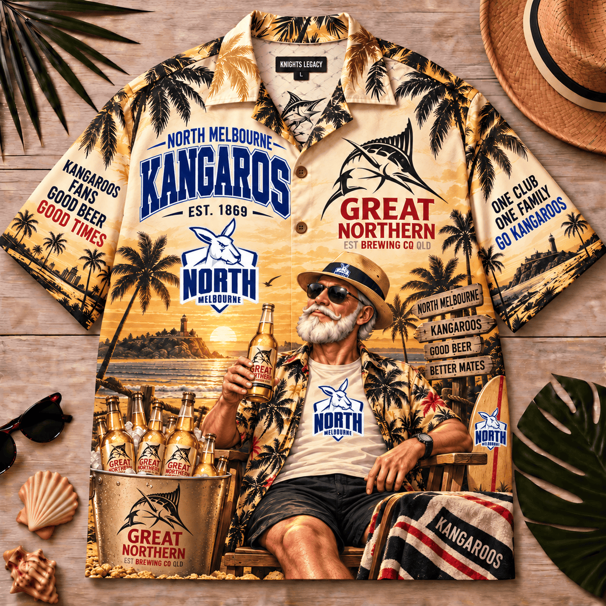 North Melbourne Kangaroos AFL x Great Northern Beer Hawaiian Shirt Gift For Fan
