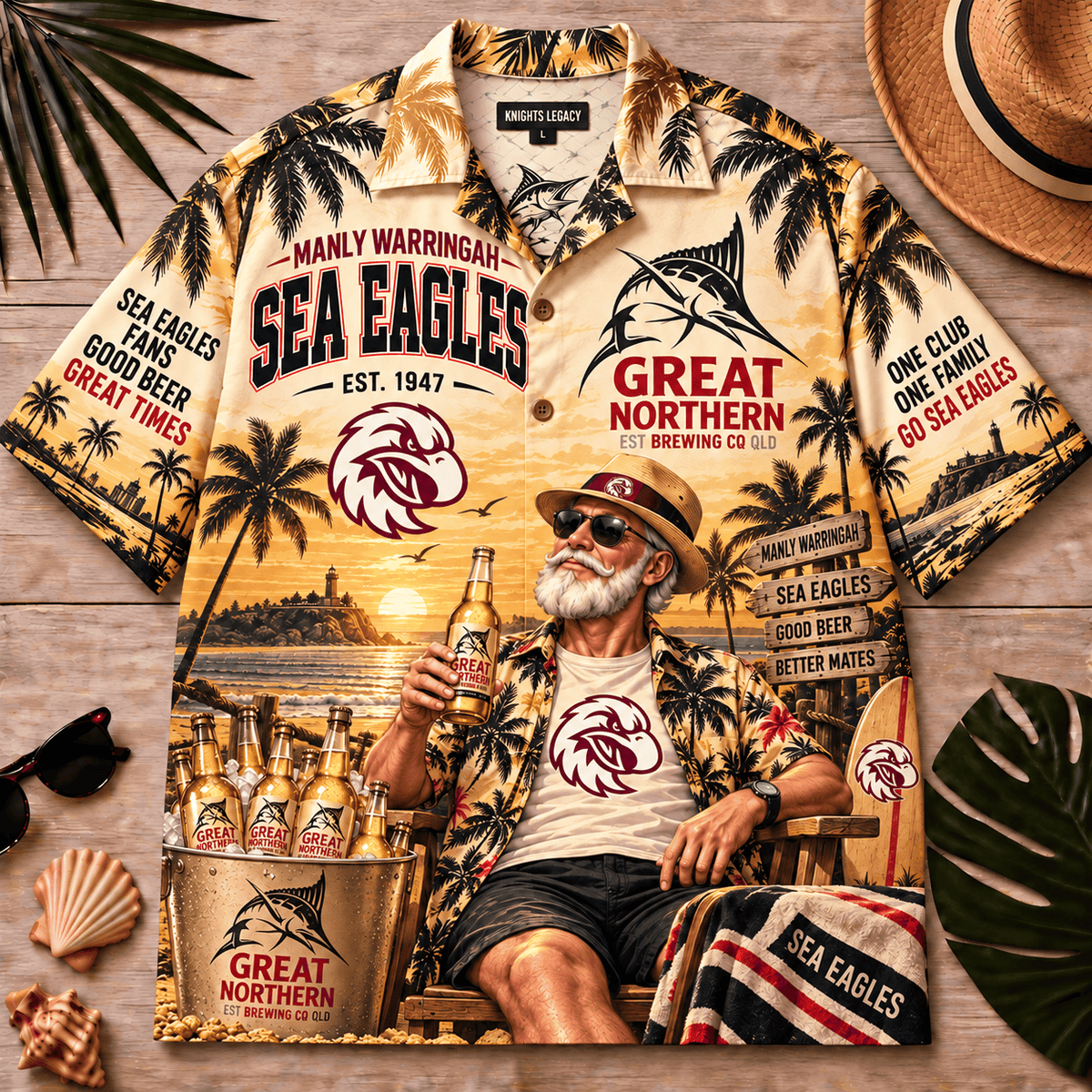 Manly Warringah Sea Eagles NRL x Great Norher Beer Hawaiian Shirt Special Gifts