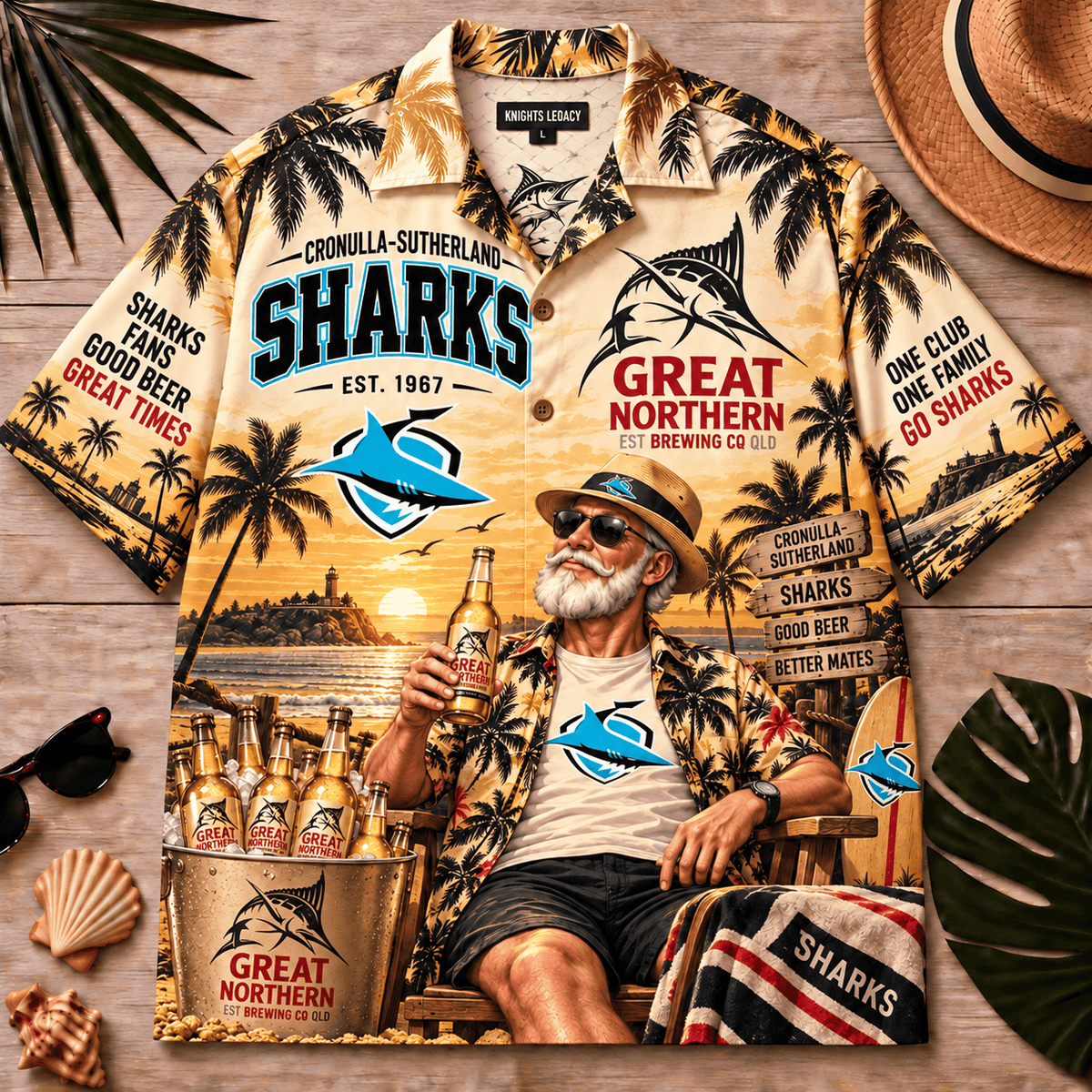 Cronulla-Sutherland Sharks NRL x Great Norher Beer Hawaiian Shirt Special Gifts