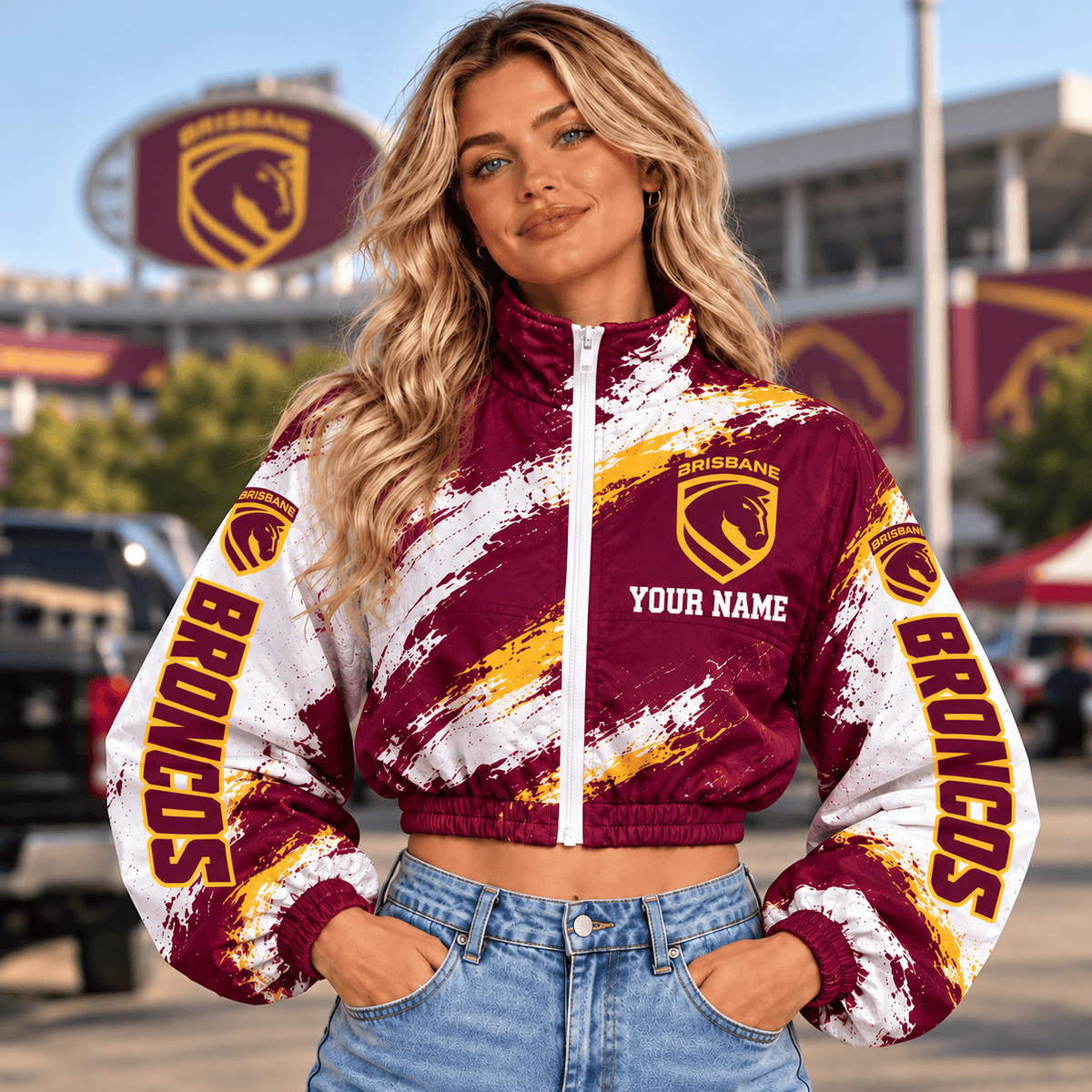 Brisbane Broncos NRL Team Woman Short Zip Jacket New Style Custom Any Name