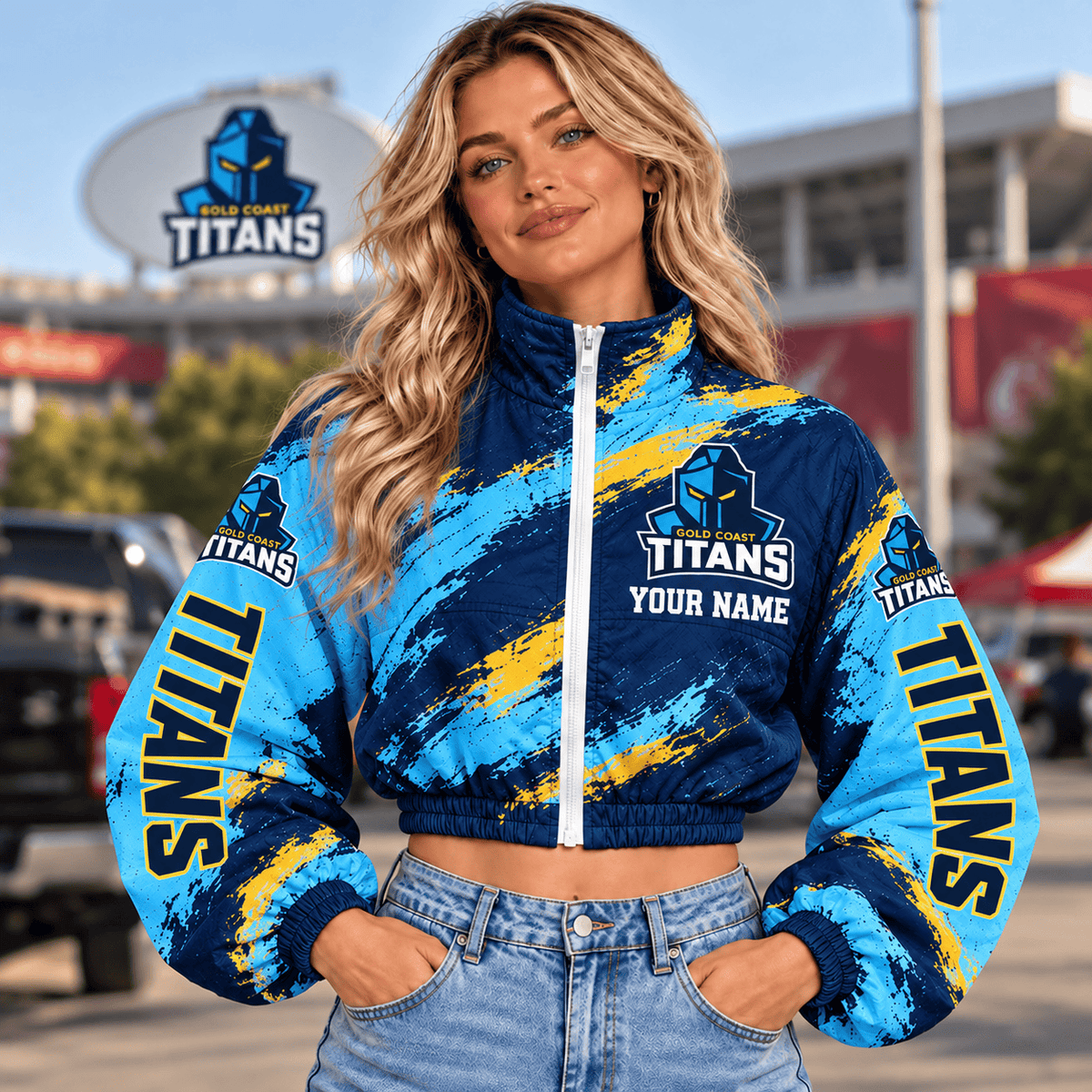Gold Coast Titans NRL Team Woman Short Zip Jacket New Style Custom Any Name