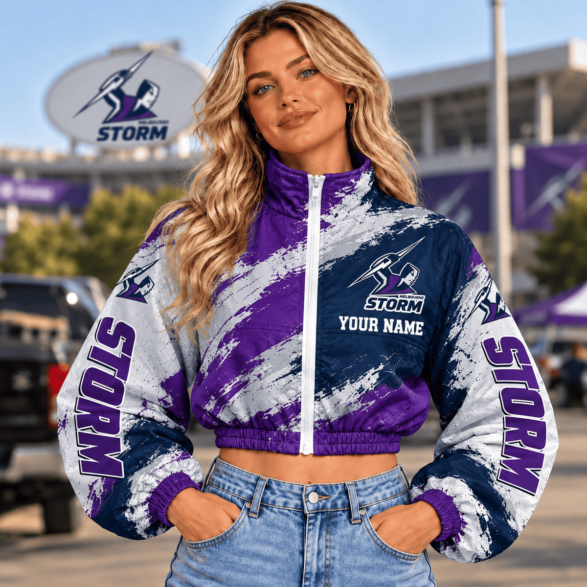 Melbourne Storm NRL Team Woman Short Zip Jacket New Style Custom Any Name