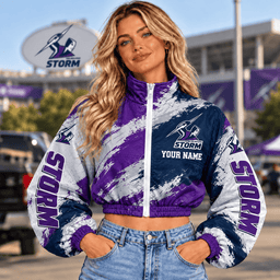 Melbourne Storm NRL Team Woman Short Zip Jacket New Style Custom Any Name